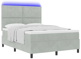 Boxspring Ágy Mattal &amp; LED Fény Szürke 140x200 cm Bársony