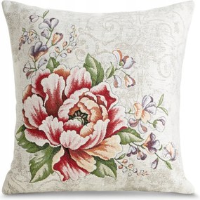 Dekoratív párnahuzat gobelin 45x45 hamuszürke piros nagy virágok