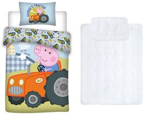 Peppa malac gyerek, ovis ágyneműhuzat és paplan/párna szett 100x135 cm 40x60 cm (Tractor)
