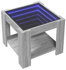 szürke sonoma szerelt fa dohányzóasztal LED-del 53 x 53 x 45 cm