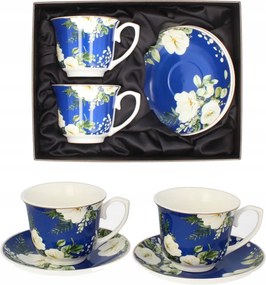Szett 2 x 250 ml-es porcelán kávéscsésze Livello, 14 cm-es virágmintás csészealjjal