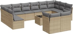 vidaXL 13 részes bézs polyrattan kerti ülőgarnitúra párnákkal