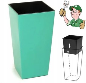 Virágtartó Nagy XXL 25x25X47cm 25l Négyzet Smaragd Betéttel 1DB