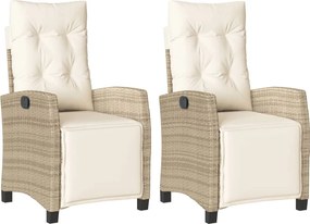 vidaXL 2 db bézs polyrattan dönthető kerti szék lábtartóval