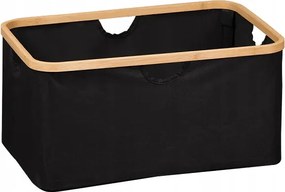 Tárolódoboz fedél nélkül, fekete, poliészter, bambusz 54 x 26 x 37 cm