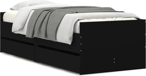 vidaXL fekete kicsi egyszemélyes ágykeret fiókokkal 75 x 190 cm