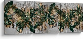 Kép - Gold-green, trópusi levelek (órával) (90x30 cm)