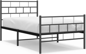 vidaXL fekete fém ágykeret fej- és lábtámlával 90 x 200 cm