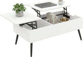 HOMCOM emelhető dohányzóasztal dupla fedéllel és rejtett rekesszel, modern fém lábú nappali asztal otthonra és irodába — 100 x 50 x 43,6–58 cm, fehér
