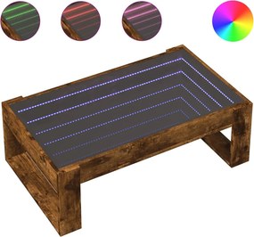 vidaXL füstös tölgy végtelen hatású LED-es dohányzóasztal 90x53x30 cm