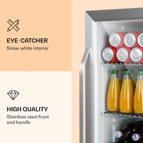 Klarstein Beersafe XXL Chrytal White, E energiahatékonysági osztály, LED, 3 fém polc, panoráma üvegajtó