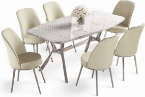 Lena étkezőgarnitúra, fehér márvány-króm, 160 cm – TR240CHR2883