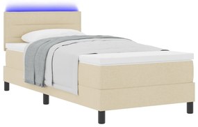 Box Spring Ágy Mattal és LED világítással Krém 90x200 cm Szövet
