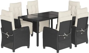 vidaXL 7 részes fekete polyrattan kerti étkezőgarnitúra párnával