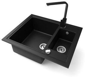 Gránit mosogató NERO Arriva + Design csaptelep + dugókiemelő (matt fekete)