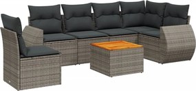 vidaXL 7 részes szürke polyrattan kerti ülőgarnitúra párnákkal