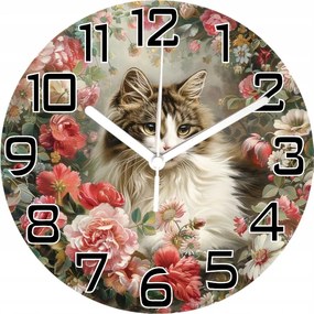 Falióra Gyönyörű Macska Virágokkal Ideális Ajándék Macskarajongóknak