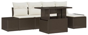 6 Darabos Kerti Sofasor Párnákkal Barna Poli Rattan