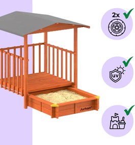 SUNNY verandás homokozó, 130x130x143cm, barna/szürke Jurhan