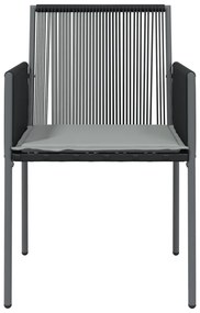 2 db fekete polyrattan kerti szék párnával 54 x 60,5 x 83,5 cm