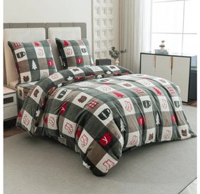 Mikroplüss ágyneműhuzat szett CHRISTMAS SOCKS zöld + mikroplüss lepedő SOFT 180x200 cm fehér, kétszemélyes