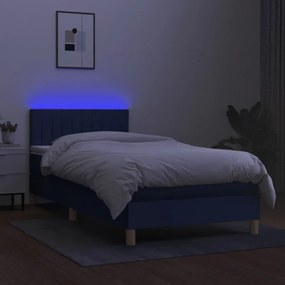 kék szövet rugós és LED-es ágy matraccal 80 x 200 cm
