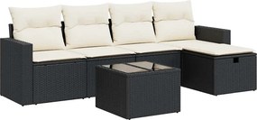vidaXL 6 részes fekete polyrattan kerti ülőgarnitúra párnákkal