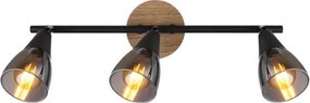 Globo 54311-3 Spotlámpa matt fekete fém, barna fa, füstszínű üveg, HxSzxM.: 420x100x195mm, nem tartozék: 3x E14 25W 230V