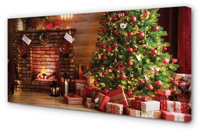 Canvas képek Kandalló ajándékok karácsonyfa fényei 120x60 cm