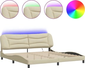vidaXL krémszínű szövet ágykeret LED-ekkel matrac nélkül Hvar 200 x 200 cm