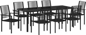 vidaXL Kert étkező szett 9 pcs Fekete Porszórt acél