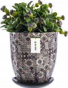 Kerámia kaspó kerek Ø18,5 cm H 20,5 cm barna mozaik állvány