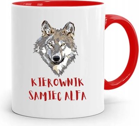 Piros Ajándék Bögre Alfa Hím Vezetőnek, fényképes nyomattal