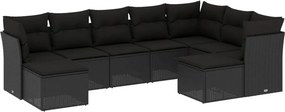 vidaXL 9 részes fekete polyrattan kerti ülőgarnitúra párnákkal