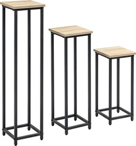 Outsunny 3 részes Növényállvány Szett, 50/70/90 cm Magas, Halmozható Virágállvány Beltéri és Kültéri Használatra, Acél Növényállvány Nappaliba, Kertbe