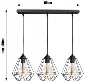 Glimex Diamond drót búrás állítható függőlámpa fekete 3x E27