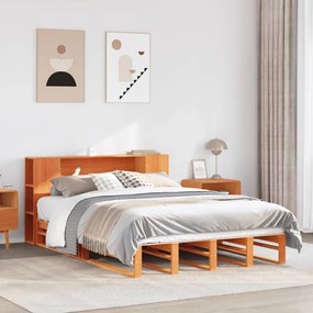 viaszbarna tömör fa könyvespolcos ágy matrac nélkül 140 x 190cm