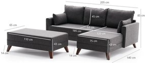 Bella Mini Right Anthracite kinyitható sarokkanapé