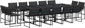 vidaXL 15 részes fekete textilén kerti étkezőgarnitúra párnával