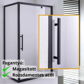 Stuxi Torino Black 70x70 szögletes nyílóajtós zuhanykabin 6 mm vízlepergető biztonsági üveggel, fekete elemekkel, 200 cm magas