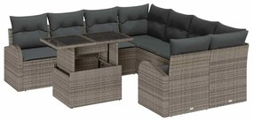 vidaXL Kerti Kanapé Szett párnával tárolóval 9 pcs Szürke Poly Rattan