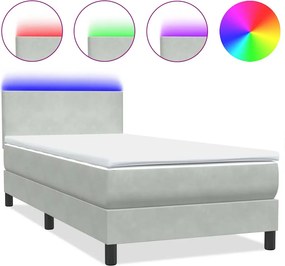 vidaXL világosszürke bársony rugós és LED-es ágy matraccal 80x210 cm