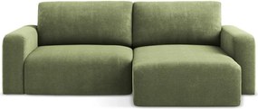 Zöld zsenília kinyitható-tárolóhelyes sarokkanapé (jobb oldali-heverő résszel) Kona – Makamii