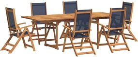 vidaXL 7 részes tömör akácfa és textilén kerti étkezőgarnitúra