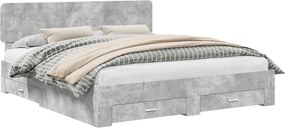 vidaXL Ágykeret fejtámlával fiókkal Beton Szürke 200 x 200 cm Faanyag