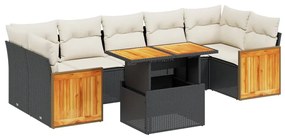 8 részes fekete polyrattan kerti ülőgarnitúra párnákkal