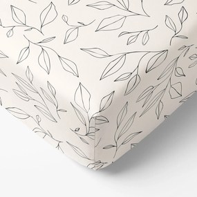 Goldea pamut körgumis lepedő - levél mintás világos alapon 80 x 160 cm