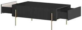 Malmi dohányzóasztal fiókokkal 100 cm - fekete matt / arany lábak