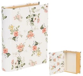 Könyv alakú karton tároló doboz vintage stílusban 17x14x5 cm fehér Rózsa virágos