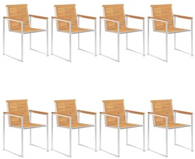 8 db tömör tíkfa és rozsdamentes acél kerti szék